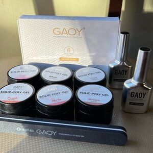 GAOY Bundle Solid Poly UV LED Cure Gel Top Base Coat Nail Polish Soak Off 0654